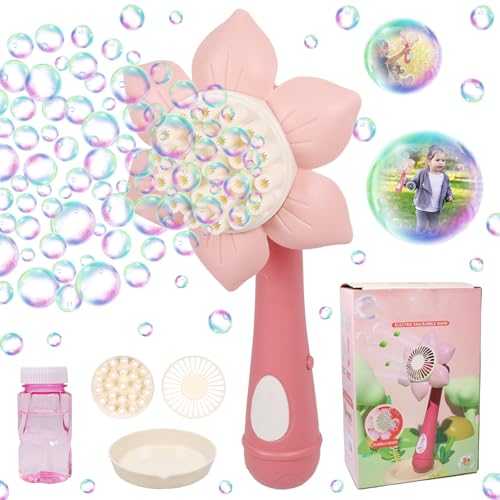 Blumen Seifenblasenmaschine Kinder, Seifenblasen Machine, Automatische Bubble Maschine mit Seifenblasenflüssigkeit, Seifenblasenstab Mädchen Junge für Indoor Outdoor Geburtstag Party Hochzeit Geschenk von JOKILY