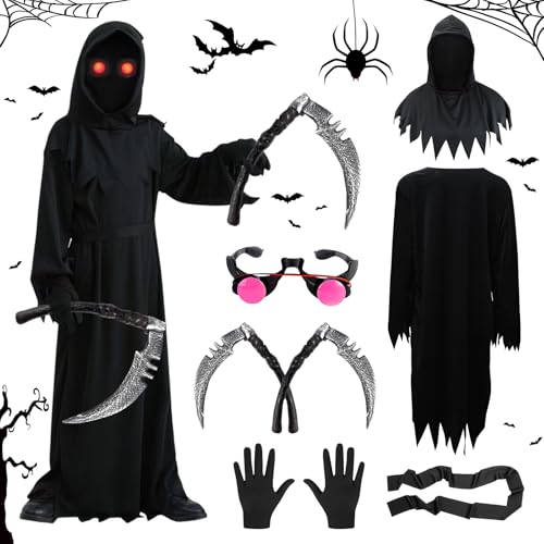 Sensenmann Kostüm,Halloween Kostüm Herren,120CM Halloween Kostüm Set mit Maske,Gesichtsmaske,Sichel und Handschuhe, Halloween Sensenmann Herren Set für Jungen Mädchen Halloween Dress Up Party Cosplay Sensenmann Kostüm,Halloween Kostüm Herren,120CM Halloween Kostüm Set mit Maske,Gesichtsmaske,Sichel und Handschuhe, Halloween Sensenmann Herren Set für Jungen Mädchen Halloween Dress Up Party Cosplay von JOKILY