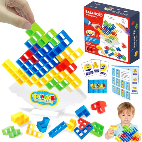 Tetra Tower Spiel, 64pcs Tetris Balance Spielzeug Tower Game, Kreative Stapelspiel Spielzeug, Stapelblöcke Balancing Spiel, Kinder Stapelturm Holz, Puzzlespiele Geschenke für Jungen und Mädchen von JOKILY