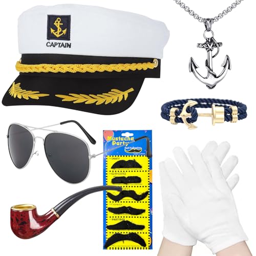 Yacht Kapitän Hut Kapitänsmütze Kostüm Set,Matrosenmütze Schal Sonnenbrille,Kapitänsmütze Herren Ideal Matrosen Kostüm,Kapitänsmütze für Erwachsene Damen Männer für Karneval Mottoparty Partys Cosplay Yacht Kapitän Hut Kapitänsmütze Kostüm Set,Matrosenmütze Schal Sonnenbrille,Kapitänsmütze Herren Ideal Matrosen Kostüm,Kapitänsmütze für Erwachsene Damen Männer für Karneval Mottoparty Partys Cosplay von JOKILY
