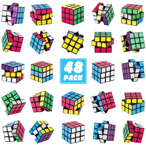 48 Stück Mini Zauberwürfel Bulk, Holografische 3x3 Puzzle Würfel (3 cm), Stressabbau Spielzeug, Geburtstagsgeschenk Kinder, Partygeschenke, Schulbelohnung, Weihnachtsfüller von JOLLYFUN