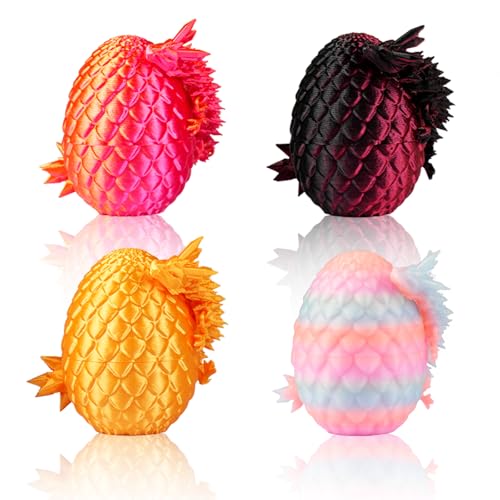 JOMBY 3D-gedruckte Dracheneier Set – 4 Mini-Drachen mit beweglichen Gelenken (12,7 cm) – Überraschungsei Spielzeug – Kristalldrache aus PLA – Buntes Geschenk für Kinder von JOMBY