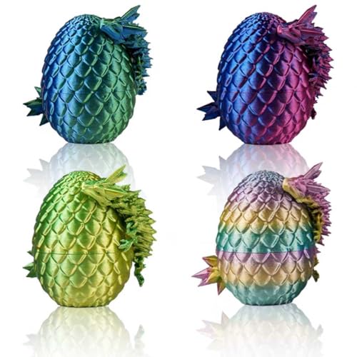 JOMBY Drachenei mit 4 beweglichen Drachenfiguren (12,7 cm) – 3D-gedrucktes PLA-Spielzeug, Kristalldrache mit Gelenken, buntes Überraschungsei, Zappelspielzeug, Geschenk für Kinder – 4er Set von JOMBY