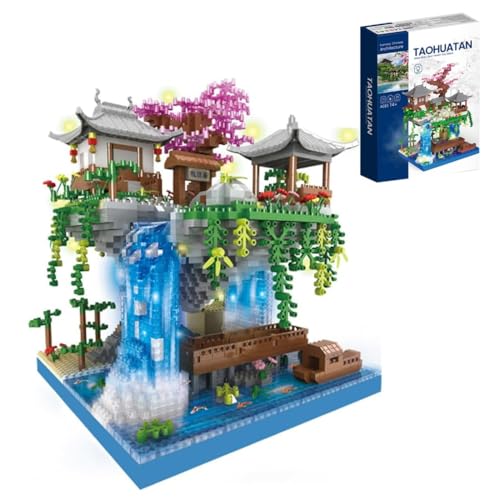 JOMIOD Pfirsichblüten Teich Architektur Baustein, 2705 Klemmbausteine Modular Haus Bausatz, MOC Chinese Peach Blossom Pool Baumhaus für Erwachsene, Kinder, Nicht kompatibel mit Großen Marken von JOMIOD