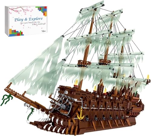 JOMIOD Piratenschiff Technik Bausteine Modell, Fliegender Holländer groß Piratenschiff Bausatz, 3658 Klemmbausteine MOC Schiff Segelschiff Spielzeug Modular Buildings Kompatibel mit Lego von JOMIOD