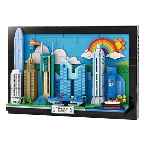 JOMIOD Stadtpostkarte Shenzhen Baustein Set, 645 Klemmbausteine Weltberühmtes Architekturmodell Mini Baustein Bausatz, Konstruktionsspielzeug Geschenk für Erwachsene und Kinder von JOMIOD