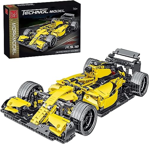 JOMIOD Technik Bausteine ​​Rennwagen Formel F1, 1100 Klemmbausteine 1:14 MOC Technik Sportwagen Modellbausatz, Mork F1 Rennwagen Kompatibel mit Lego (Gelb) von JOMIOD