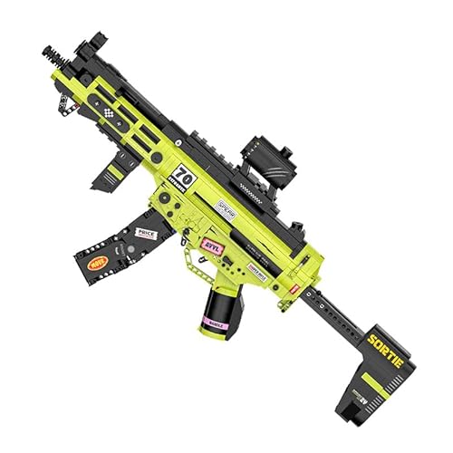 JOMIOD Technik Gewehre Bausteine Bausatz, MP5 Gewehre 1698 Klemmbausteine Technik Gewehr Modell mit Schussfunktion MOC Militär Waffen Kompatibel mit Großen Marken Waffen (Gelb) von JOMIOD