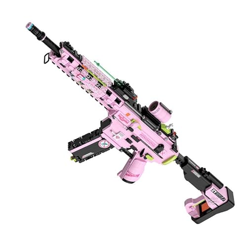 JOMIOD Technik Gewehre Bausteine Bausatz, MP5 Gewehre 1698 Klemmbausteine Technik Gewehr Modell mit Schussfunktion MOC Militär Waffen Kompatibel mit Großen Marken Waffen (Rosa) von JOMIOD