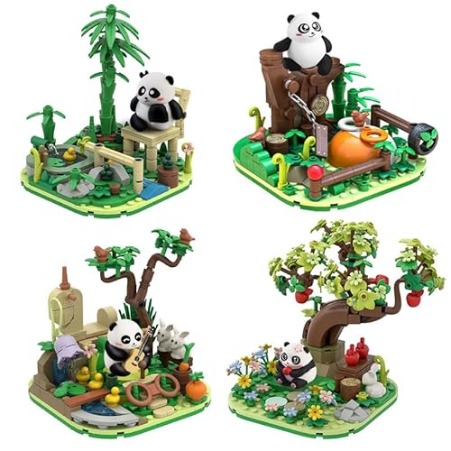 Kreativ Panda Micro Bauklötze, MOC Klemmbausteine Pandabär Tier Bausteine Spielzeug, Regenwald Pflanzen Wald Bäume Blumen Büsche Tiere Zubehör Botanische Kompatibel mit Lego von JOMIOD