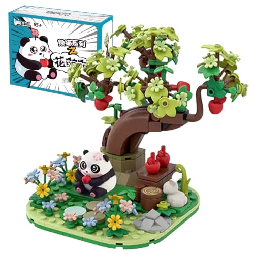 Kreativ Panda Micro Bauklötze, MOC Klemmbausteine Pandabär Tier Bausteine Spielzeug, Regenwald Pflanzen Wald Bäume Blumen Büsche Tiere Zubehör Botanische Kompatibel mit Lego von JOMIOD