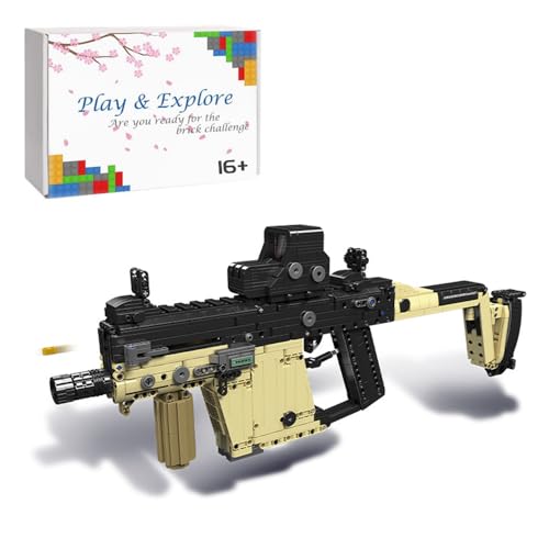 Technik Gewehr Bausteine Bausatz, Kriss Vector Maschinenpistole 1588 Klemmbausteine Technik Gewehr Modell mit Schussfunktion, MOC Militär Waffen Kompatibel mit Lego Waffen von JOMIOD