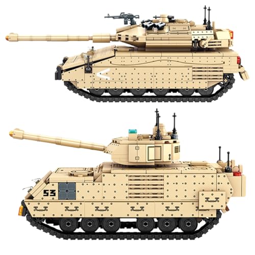 Technik Panzer Bausteine 2-IN-1 Bausatz, 659 Klemmbausteine Merkava Main Battle Tank Technik Militär Panzer Modell mit Minifiguren, Kompatibel mit Lego Technic von JOMIOD