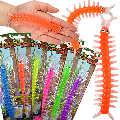 JONOTOYS Glibberwurm Sticky Wurm Fensterkletterer Tausendfüssler 3 Stück Glibber Tier Stretch Kleben 13cm Mitgebsel Geburtstag, Mehrfarbig von JONOTOYS