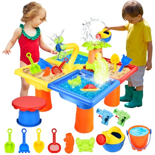 JONRRYIN 4 IN 1 Sand Wasserspieltisch, Wassertisch Strandspielzeug, Matschtisch Strandtisch für Kinder, Sandkastentisch Kinder, Wasser Outdoor Aktivität Sommer Sand Spielzeug für Mädchen Junge JONRRYIN 4 IN 1 Sand Wasserspieltisch, Wassertisch Strandspielzeug, Matschtisch Strandtisch für Kinder, Sandkastentisch Kinder, Wasser Outdoor Aktivität Sommer Sand Spielzeug für Mädchen Junge von JONRRYIN