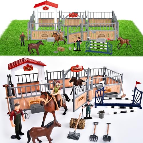 JONRRYIN 55 Stück Pferdestall Spielzeug PferdClub mit Pferde Figuren, Pferdehof Zaun Pferdehirte, Reiterhof Spielzeug Bauernhof Geschenk für Kinder Jungen Mädchen 4 5 6 7 8 9 10 Jahren JONRRYIN 55 Stück Pferdestall Spielzeug PferdClub mit Pferde Figuren, Pferdehof Zaun Pferdehirte, Reiterhof Spielzeug Bauernhof Geschenk für Kinder Jungen Mädchen 4 5 6 7 8 9 10 Jahren von JONRRYIN