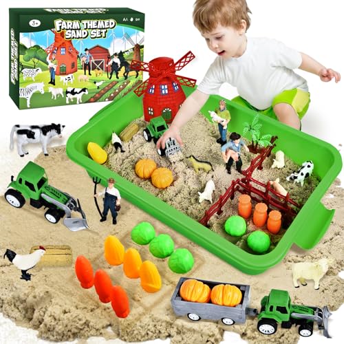 JONRRYIN Bauernhof Spielsand Sandspielzeug, Spielsand für Kinder, Sensorisch Sandspielzeug mit 10 Dinosauriermodellen, 6 Tier, Bauernhof Spielzeug für Jungen Mädchen 3 4 5 6 7 8 Jahre JONRRYIN Bauernhof Spielsand Sandspielzeug, Spielsand für Kinder, Sensorisch Sandspielzeug mit 10 Dinosauriermodellen, 6 Tier, Bauernhof Spielzeug für Jungen Mädchen 3 4 5 6 7 8 Jahre von JONRRYIN