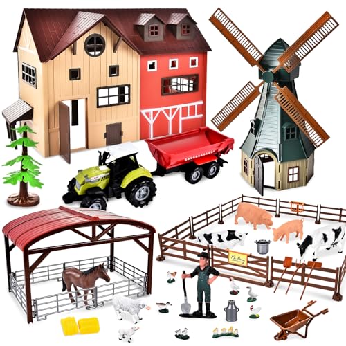 JONRRYIN Bauernhof Spielzeug Kinder, Bauernhof Figuren Spielset, Tierfiguren Set, Bauernhof Tiere Spielzeug mit Windmühle Haus Zaun Pferd Fahrzeuge Landwirt für 3-7 Jahre Kleinkinder Jungen Mädchen JONRRYIN Bauernhof Spielzeug Kinder, Bauernhof Figuren Spielset, Tierfiguren Set, Bauernhof Tiere Spielzeug mit Windmühle Haus Zaun Pferd Fahrzeuge Landwirt für 3-7 Jahre Kleinkinder Jungen Mädchen von JONRRYIN