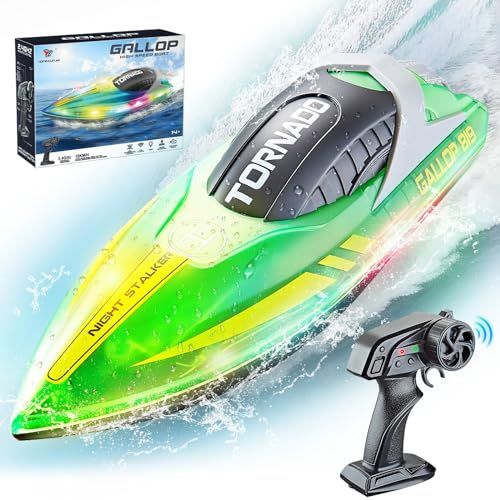 JONRRYIN Ferngesteuertes Boot, RC Boot mit LED-Licht für Pools und Seen, 2,4 GHz Ferngesteuerte Boote RC Rennboot, Speedboot Poolspielzeug für Kinder und Erwachsene (Green) von JONRRYIN