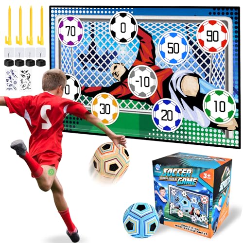 JONRRYIN Fußball Spielset für Kinder 3 4 5 6 7 8, Kinder Fusball Spielzeug für Garten Indoor Outdoor, Fußball-Spielmatte, Fußbälle mit Klettbällen, Fussball Geburtstag Geschenke für Jungen Mädchen von JONRRYIN