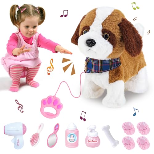 JONRRYIN Hund Spielzeug Kinder, Interaktives Haustier Hund, Elektronisches Haustier Hund mit Leine der Läuft und Bellt, Plüschwelpe Spielzeug Hund für Toddle Mädchen Junge von JONRRYIN