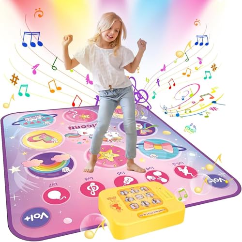 JONRRYIN Tanzmatte Kinder, Tanzmatte Spielzeug für Kinder mit 8 Led-Leuchten, Musikmatte Spielzeug mit 5 Spielmodi 3 Herausforderungsstufen, Tanzmatten Spielzeug für ab 3 4 5 6 7 8 Jahre von JONRRYIN