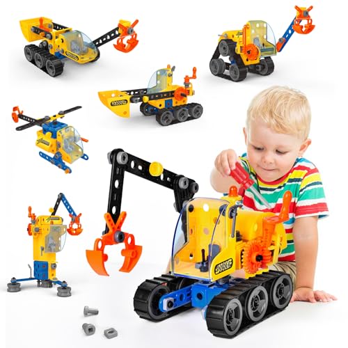 JONRRYIN Konstruktionsspielzeug für Kinder, 6-in-1 Engineering Spielzeug, Baukasten Pädagogische Lernspielzeug, Ingenieurspielzeug kreatives für alte Jungen und Mädchen Geschenk (117Pcs) von JONRRYIN