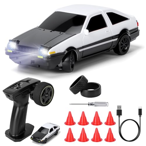 JONRRYIN Mini RC Drift Car, 1:43 Frngesteuert Drift Auto, 4WD Tabletop Drift RC Car, Ferngesteuertes Auto ab mit LED Leuchten, 15 km/h, Spielzeugauto für Kinder ab 14 Jahre (Standard) von JONRRYIN