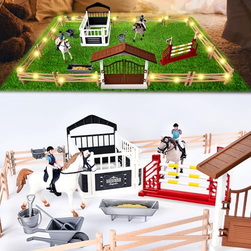 JONRRYIN Pferdestall Spielzeug Pferde, 49 STK Pferdeclub Spielzeug, Reiterhof Pferdeclub, Pferdekoppel Pferdestall, Reiterin Spielfiguren, Hindernisse Pferdezaun mit LED Geschenk für Kinder JONRRYIN Pferdestall Spielzeug Pferde, 49 STK Pferdeclub Spielzeug, Reiterhof Pferdeclub, Pferdekoppel Pferdestall, Reiterin Spielfiguren, Hindernisse Pferdezaun mit LED Geschenk für Kinder von JONRRYIN