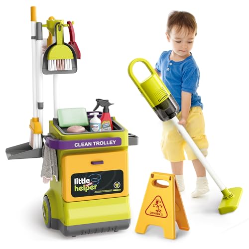 JONRRYIN Putzwagen für Kinder Mit Handstaubsauger, Saug- und Soundfunktion - Besen Set Mit Mop, Kehrschaufel - Reinigung Spielzeug Rollenspiel für Jungen und Mädchen JONRRYIN Putzwagen für Kinder Mit Handstaubsauger, Saug- und Soundfunktion - Besen Set Mit Mop, Kehrschaufel - Reinigung Spielzeug Rollenspiel für Jungen und Mädchen von JONRRYIN