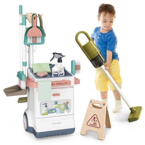JONRRYIN Putzwagen für Kinder mit Handstaubsauger, Saug- und Soundfunktion, Besen Set, Mop, Kehrschaufel - Reinigung Spielzeug Rollenspiel für Jungen und Mädchen JONRRYIN Putzwagen für Kinder mit Handstaubsauger, Saug- und Soundfunktion, Besen Set, Mop, Kehrschaufel - Reinigung Spielzeug Rollenspiel für Jungen und Mädchen von JONRRYIN