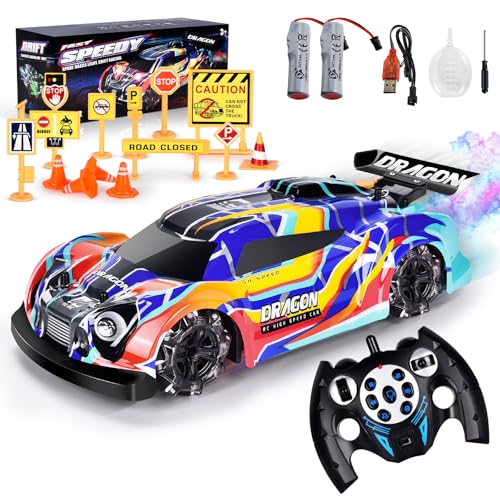 JONRRYIN RC Drift Car, Ferngesteuertes Drift Auto, 2,4Ghz RC Auto Drift mit LED und Rauch, 4WD Mini Drift Car, 1:14, 20km/h, Rennauto Spielzeug für Erwachsene und Kinder ab 3 Jahre (Blau) von JONRRYIN