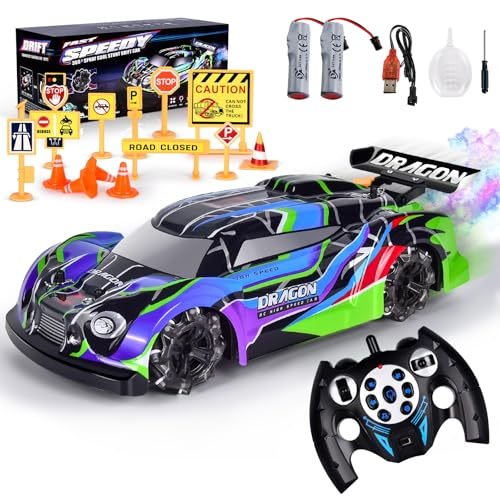 JONRRYIN RC Drift Car, Ferngesteuertes Drift Auto, 2,4Ghz RC Auto Drift mit LED und Rauch, 4WD Mini Drift Car, 1:14, 20km/h, Rennauto Spielzeug für Erwachsene und Kinder ab 3 Jahre (Grün) von JONRRYIN