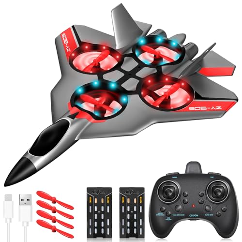 JONRRYIN RC Flugzeug, 2,4 GHz Ferngesteuertes Flugzeug für Kinder mit LED, RC Flugzeug Spielzeug mit Batterien und 4 Achsen Gyro Stabilisator für Kinder und Erwachsene Spielzeuggeschenk (Grau) von JONRRYIN