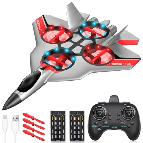 JONRRYIN RC Flugzeug, 2,4 GHz Ferngesteuertes Flugzeug für Kinder mit LED, RC Flugzeug Spielzeug mit Batterien und 4 Achsen Gyro Stabilisator für Kinder und Erwachsene Spielzeuggeschenk (Silber) von JONRRYIN