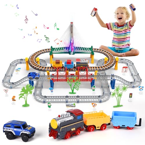 JONRRYIN Zug Spielzeug Set, Eisenbahn Kinder Elektrisch, Elektrische Zug und Autobahnautos Spielzeug Set, Schienen Train & Auto kinderspielzeug für Kinder ab 2-7 Jahren JONRRYIN Zug Spielzeug Set, Eisenbahn Kinder Elektrisch, Elektrische Zug und Autobahnautos Spielzeug Set, Schienen Train & Auto kinderspielzeug für Kinder ab 2-7 Jahren von JONRRYIN