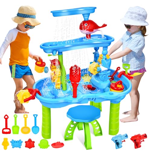 JONRRYIN Sand Wassertisch für Kleinkinder, 3-Tier Kinder Sand Wassertisch Spielzeug, Wasserspieltisch Outdoor Strandspielzeug, Groß Spieltisch Sommer-Wasserspielzeug für Jungen Mädchen 3 4 5 6 7 Jahr JONRRYIN Sand Wassertisch für Kleinkinder, 3-Tier Kinder Sand Wassertisch Spielzeug, Wasserspieltisch Outdoor Strandspielzeug, Groß Spieltisch Sommer-Wasserspielzeug für Jungen Mädchen 3 4 5 6 7 Jahr von JONRRYIN