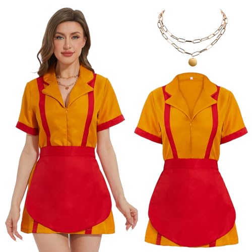 JONRRYIN 2 Broke Girls Kostüm, Caroline und Max Kostüm für Erwachsene, Damen Kellnerin Kostüm mit Schürze Halsketten, Maid Dress für Damen Geburtstage Cosplay Party Karneval JONRRYIN 2 Broke Girls Kostüm, Caroline und Max Kostüm für Erwachsene, Damen Kellnerin Kostüm mit Schürze Halsketten, Maid Dress für Damen Geburtstage Cosplay Party Karneval von JONRRYIN