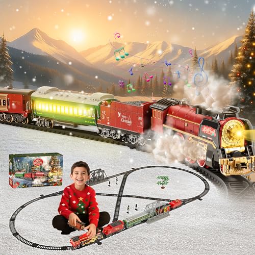 JONRRYIN Weihnachtszug, Eisenbahn Weihnachtsbaum Elektrisch, Zug Spielzeug mit Schienen, Dampf, Licht & Sound, Dampfzug Spielzeug den Tannenbaum, Christmas Tree Train Geschenk für Kinder JONRRYIN Weihnachtszug, Eisenbahn Weihnachtsbaum Elektrisch, Zug Spielzeug mit Schienen, Dampf, Licht & Sound, Dampfzug Spielzeug den Tannenbaum, Christmas Tree Train Geschenk für Kinder von JONRRYIN