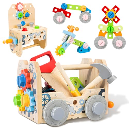 JONRRYIN Werkzeugkoffer Kinder Werkbank, 51 Stück Holzspielzeug Kinderwerkzeug ab 2 3 4 Jahre Montessori Spielzeug,Geschenk Junge Mädchen Werkzeug JONRRYIN Werkzeugkoffer Kinder Werkbank, 51 Stück Holzspielzeug Kinderwerkzeug ab 2 3 4 Jahre Montessori Spielzeug,Geschenk Junge Mädchen Werkzeug von JONRRYIN