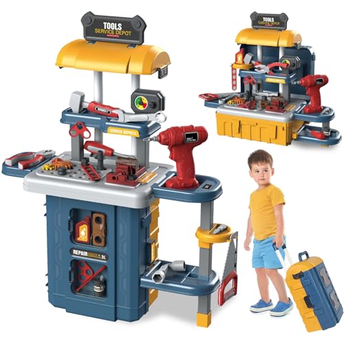 JONRRYIN Werkzeugkoffer Kinder Werkzeug, 46 Stück Werkbank Kinder Set, Werkzeug Spielzeug Set mit Spielzeug Bohrmaschine, Rollenspiel Bank Lernspiel Geschenk für Kinder JONRRYIN Werkzeugkoffer Kinder Werkzeug, 46 Stück Werkbank Kinder Set, Werkzeug Spielzeug Set mit Spielzeug Bohrmaschine, Rollenspiel Bank Lernspiel Geschenk für Kinder von JONRRYIN