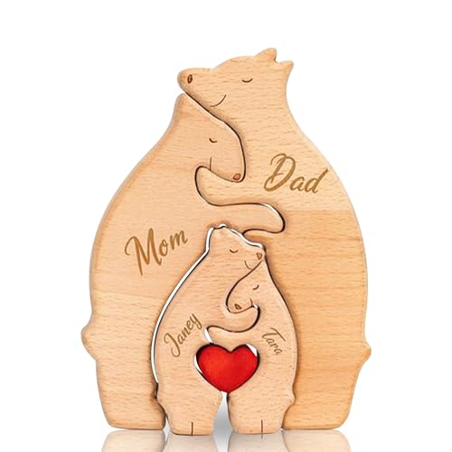 JONZIN Personalisiertes Holzkunstpuzzle der Bärenfamilie mit 1-7 Namen,Muttertagsgeschenke für Mama und Oma,Personalisierte Geschenke für die Familie,Home Holzdekoration (Bär Puzzlespiel) von JONZIN