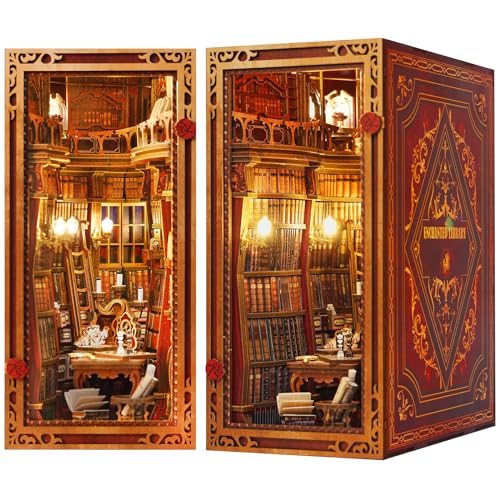 Joohour DIY Book Nook Kit, Puppenhaus Miniatur, Booknook Bookshelf Insert Decor Alley 3D Holzpuzzle, Buchstützen Modellbau Kit mit LED-Licht, Geschenk für Teenager und Erwachsene, Verzauberte von JOOHOUR