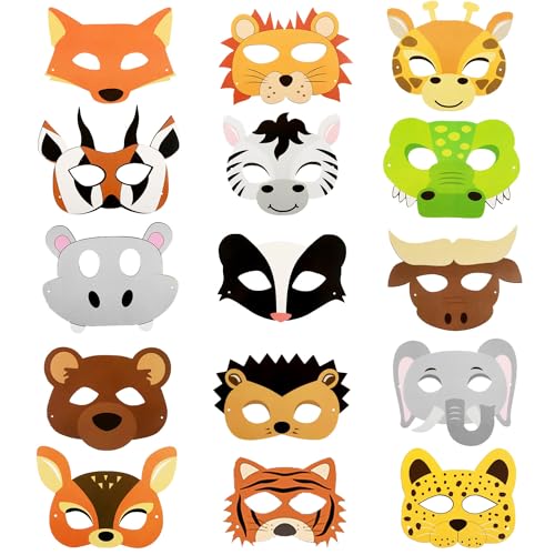 15 Stück Cartoon Tiermasken Papier Masken Kinder Cosplay Party Geburtstag Deko Charakter Masken von JOOTUEPO