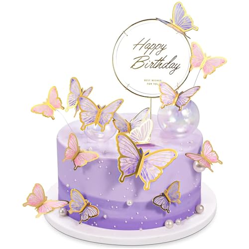 23 Stück Schmetterlinge Deko Torte, 3D Dreidimensional Schmetterlinge Deko Torte, Geburtstag Tortendeko, Cupcake Toppers, Kuchen Dekoration von JOOTUEPO