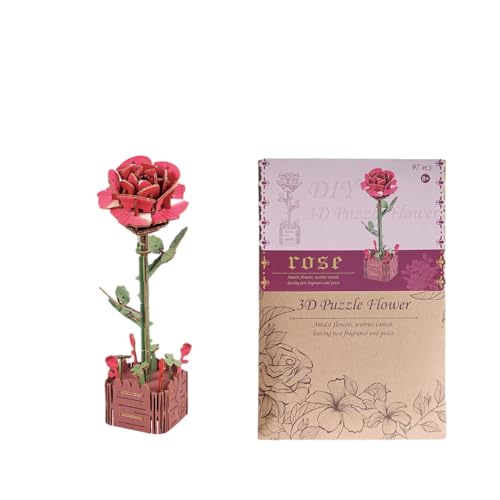 joozlewelt 3D Puzzle Blumen, DIY Set Wooden Flowers Neuartiges Kreativ-Set, Puzzle Vase Einfache Montage, Als Möbeldekoration Spielzeuggeschenk eine Gute Wahl (Rosen) von JOOZLEWELT