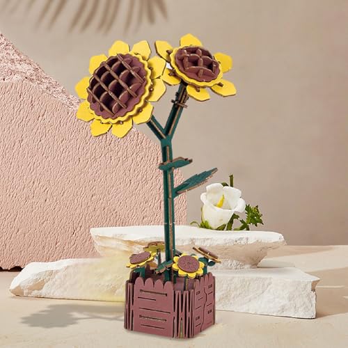 joozlewelt 3D Puzzle Blumen, DIY Set Wooden Flowers Neuartiges Kreativ-Set, Puzzle Vase Einfache Montage, Als Möbeldekoration Spielzeuggeschenk eine Gute Wahl (Sonnenblume) von JOOZLEWELT