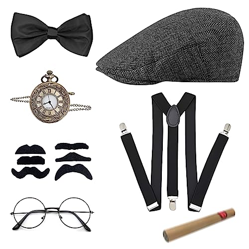 20er Jahre Kostüm Herren Accessoires, Mafia Kostüm Herren, Peaky Blinders Kostüm, Kostüm Party Herren mit Gangster Panamahut Taschenuhr Hosenträger Fliege Bärte Brille, für Karneval Fasching Halloween 20er Jahre Kostüm Herren Accessoires, Mafia Kostüm Herren, Peaky Blinders Kostüm, Kostüm Party Herren mit Gangster Panamahut Taschenuhr Hosenträger Fliege Bärte Brille, für Karneval Fasching Halloween von JOPHEK