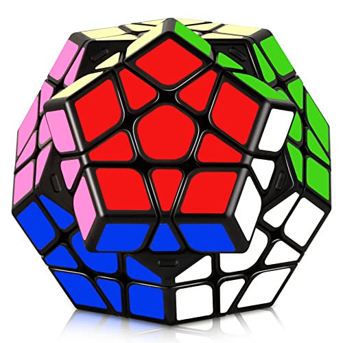 JOPHEK Zauberwürfel Megaminx, Megaminx Cube 3x3 Speed Cube Magischer Würfel Dodekaeder, Easy Twist and Gentle Play (Aufkleber auf schwarzem Hintergrund) von JOPHEK