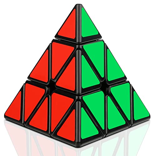 JOPHEK Zauberwürfel Pyramide, 3x3 Pyraminx Speedcube Magic Cube Knobelspiele für Kinder, Puzzle Cube for Beginners & Advanced Players (Schwarzer Aufkleber) von JOPHEK